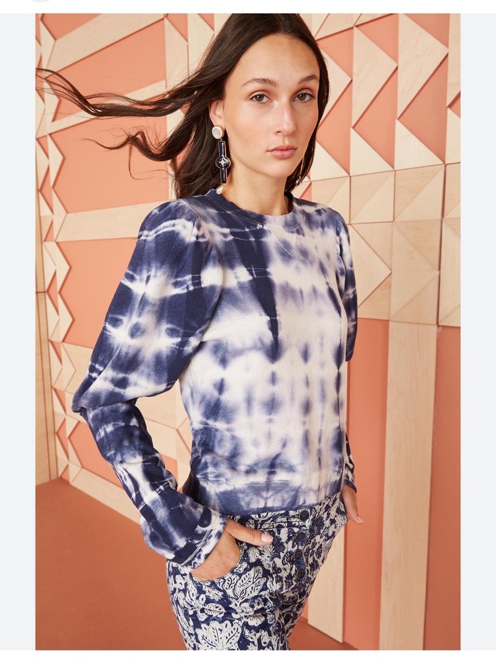 Ulla Johnson Indigo and White Tie-Dye Philo Pullover